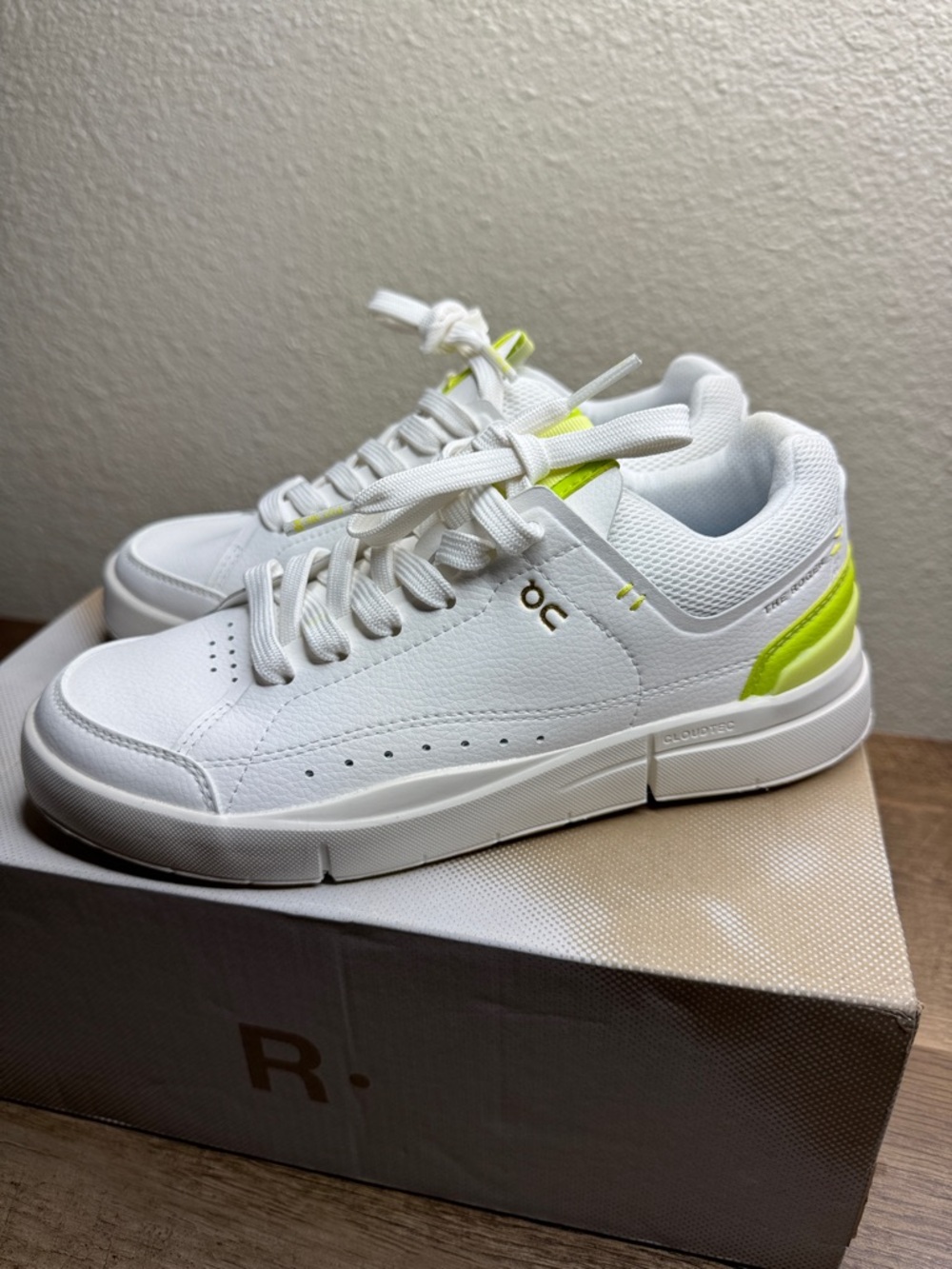 On Running Kids White Sneakers with Neon Lime Accent